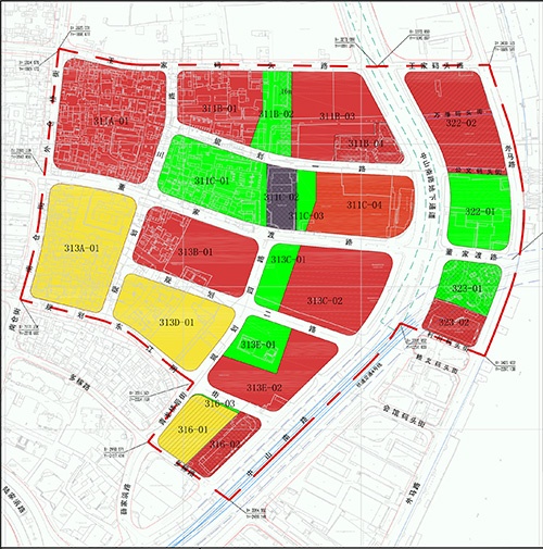 根据出让文件公布,该地块东至中山南路,南至规划东江阴街,西至外仓桥