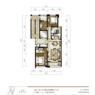 三居89平米