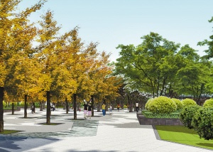 新淮海西路绿地施工装修入口树阵广场,组团绿化,花坛座椅,树阵广场机房拆除建造规划组织设计图片