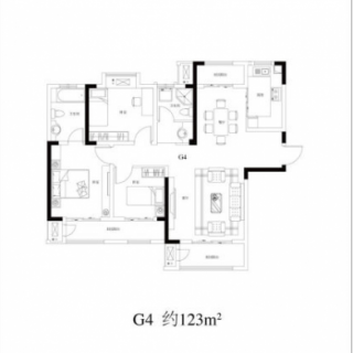 G4户型3室2厅2卫约123.00平米