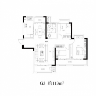 G3户型3室2厅1卫约113.00平米