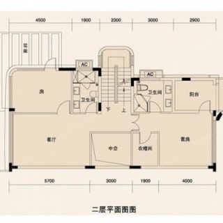 B区联排别墅二层户型平面图