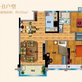 3室2厅1卫 YJ110-B户型