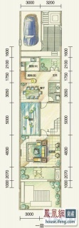 三期联排别墅D户型一层平面图