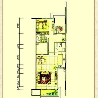 二期联排别墅T2户型一层平面图