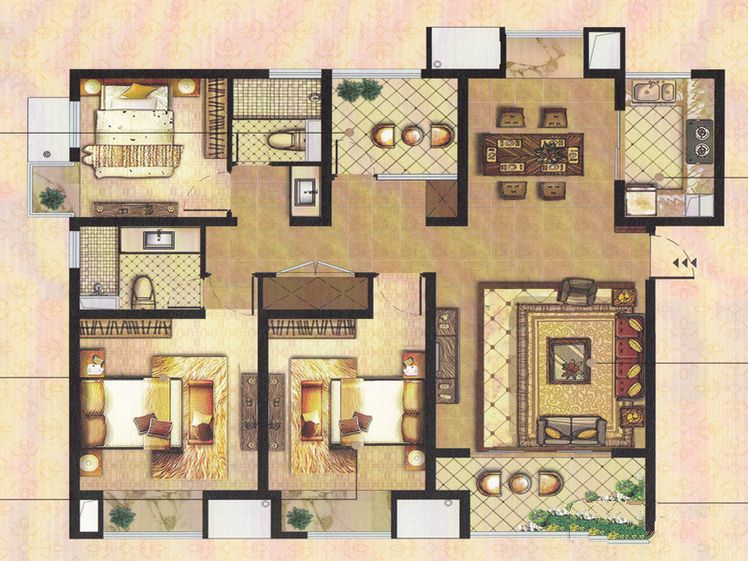 玫瑰香堤130平米 4室f户型户型图