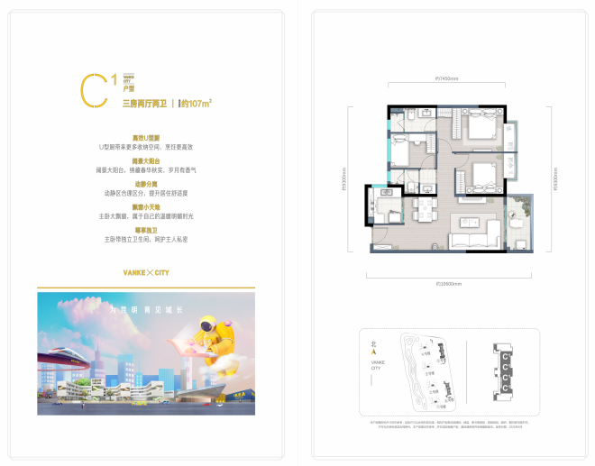 万科城在峰上c1户型,万科城3室2厅2卫 116㎡户型图,朝向-昆明凤凰网