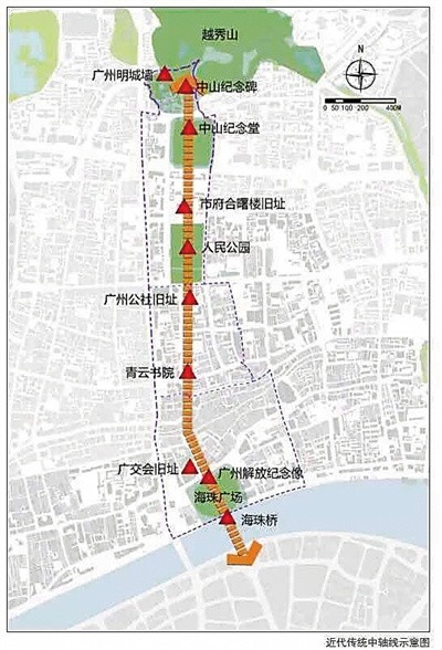 规划1《广州传统中轴线历史文化街区保护规划》三条主题展示路径 串起