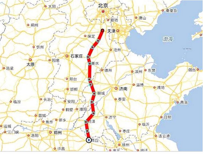 雄安到商丘的高铁线路示意图 雄安到商丘的高铁线路确定了 在聊城菏泽